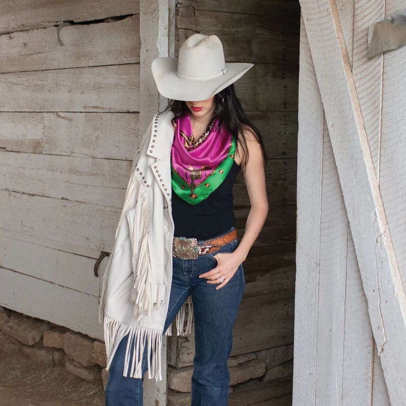 Fringe Scarves Saddle Up Silk Scarf, Hot Pink, L