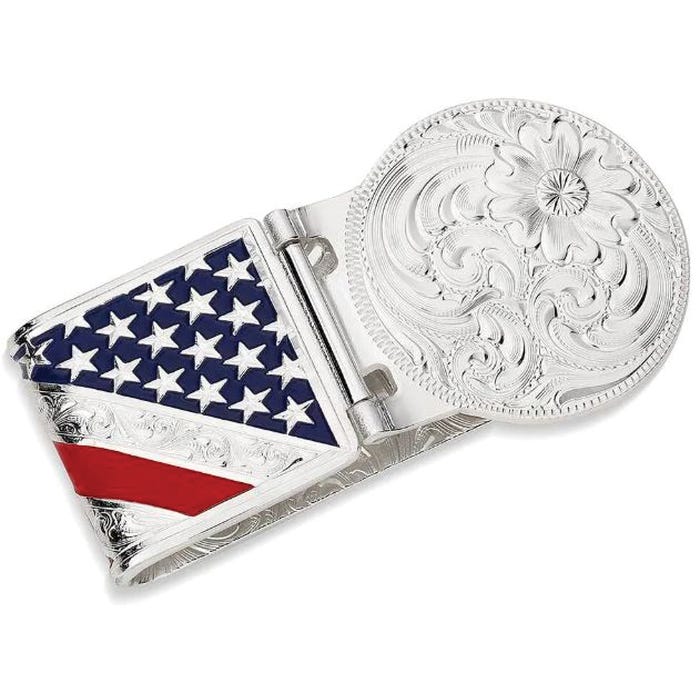 Montana Silversmiths American Made Liberty Hinged Money Clip, Brass, Deep Blue/Red/Silver