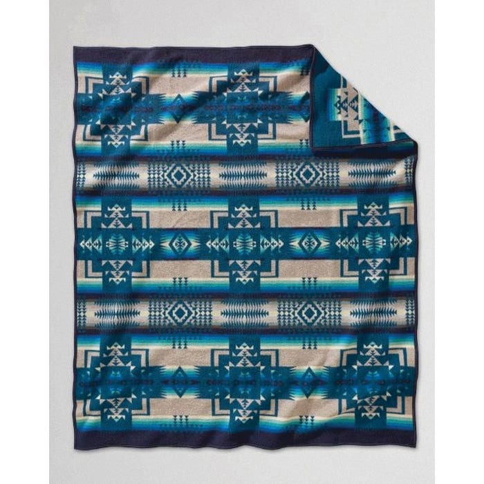 Pendleton ZD411-53157 Robe Blanket, 64 in L, 80 in W, Chief Joseph, Reversible Pattern, Cotton/Wool, Aegean