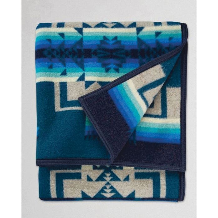 Pendleton ZD411-53157 Robe Blanket, 64 in L, 80 in W, Chief Joseph, Reversible Pattern, Cotton/Wool, Aegean