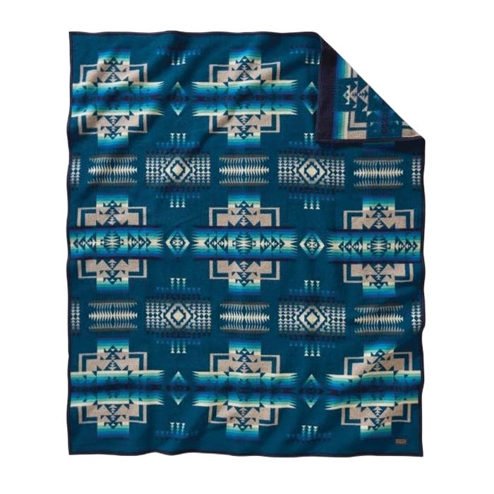 Pendleton ZD411-53157 Robe Blanket, 64 in L, 80 in W, Chief Joseph, Reversible Pattern, Cotton/Wool, Aegean