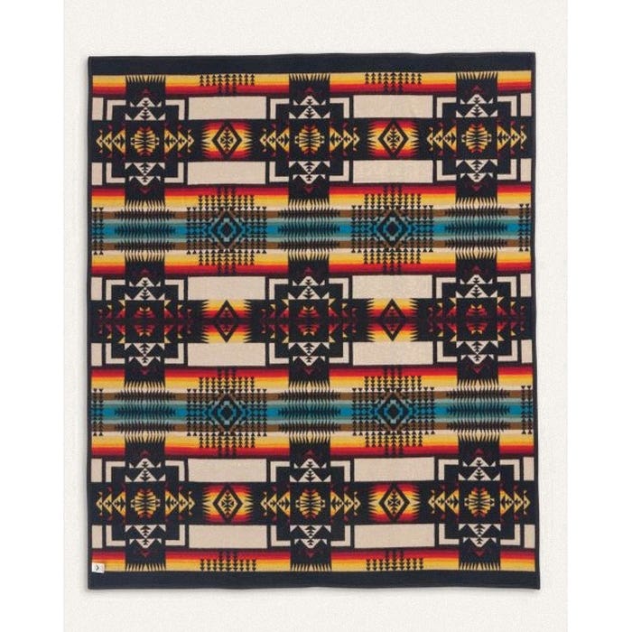 Pendleton ZD411-57324 Robe Blanket, 64 in L, 80 in W, Chief Joseph, Reversible Pattern, Cotton/Wool, Black