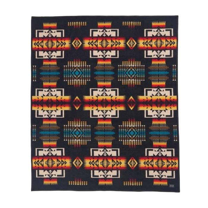 Pendleton ZD411-57324 Robe Blanket, 64 in L, 80 in W, Chief Joseph, Reversible Pattern, Cotton/Wool, Black
