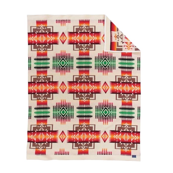 Pendleton ZD411-51106 Robe Blanket, 64 in L, 80 in W, Chief Joseph, Reversible Pattern, Cotton/Wool, Ivory