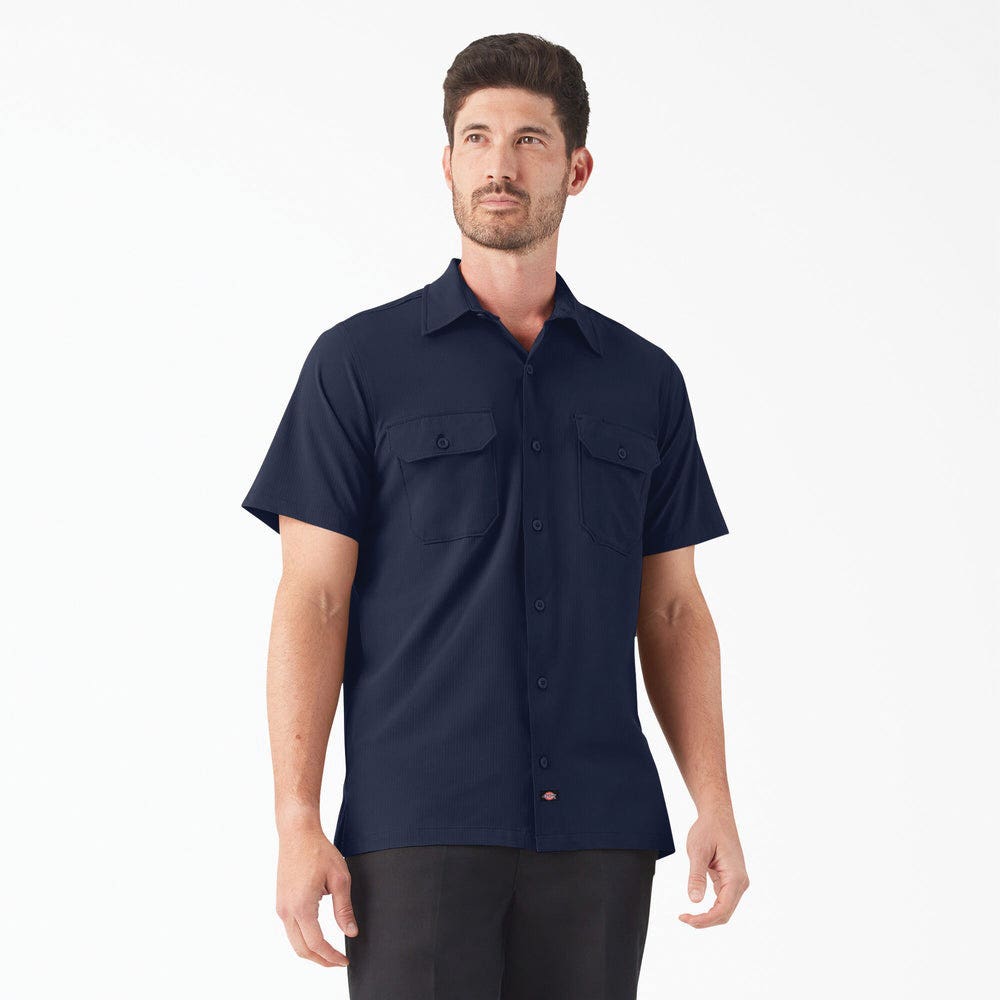 Dickies A86310IK-NVY-XL Performance Shirt, XL, Elastane/Polyester, Navy, Short Sleeve, Regular Fit