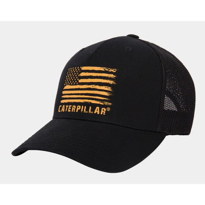 CAT 1090044-BLK-OS Cap, Distressed Flag Graphic Print, One-Size, Cotton/Polyester/Spandex, Black