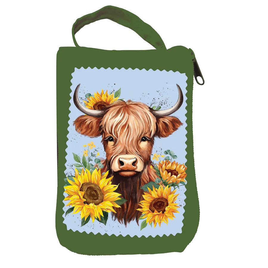 Evergreen Enterprises 7CTB221 Compact Tote Bag, Highland Cow, Sunflower