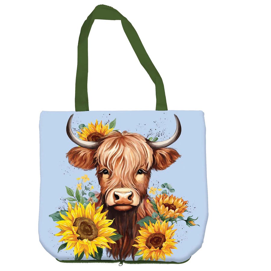 Evergreen Enterprises 7CTB221 Compact Tote Bag, Highland Cow, Sunflower