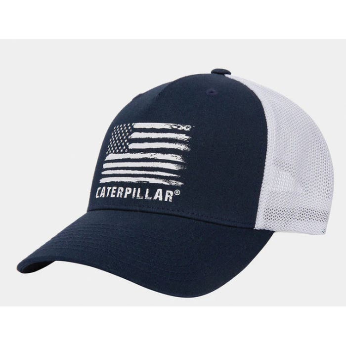 CAT 1090044-BU-OS Cap, Distressed Flag Graphic Print, One-Size, Cotton/Polyester/Spandex, Detroit Blue