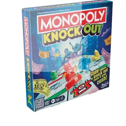 Monopoly F8995 Knockout Family Party Game, 8 Years and Up, 2 to 8-Player, Multi-Color