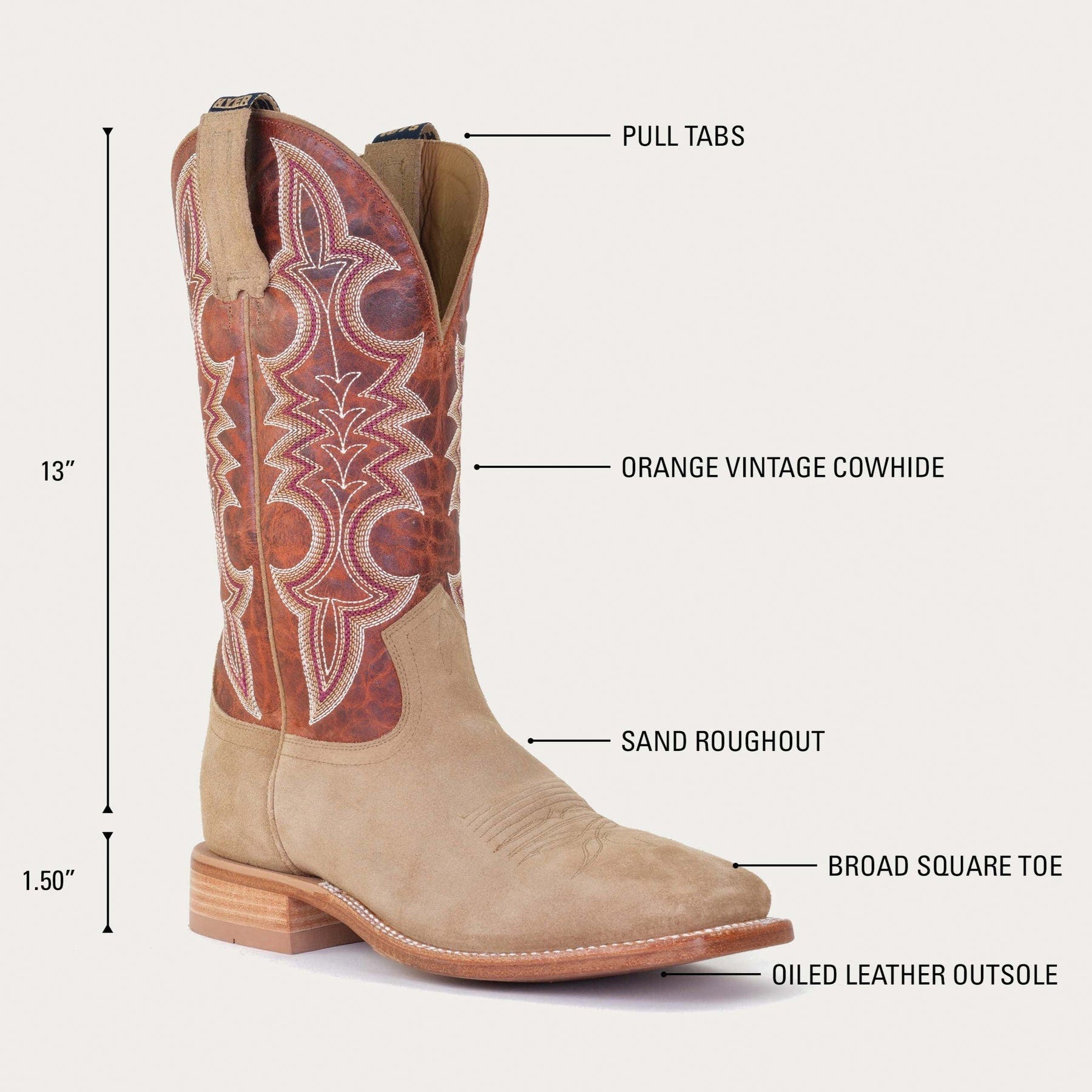 Hyer Men's Holton Series Western Boots, 10, D W, Orange/Tan, Leather