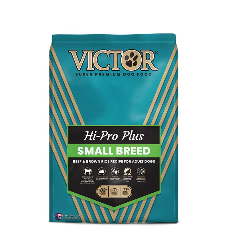 Victor Hi-Pro Plus Series 502396 Super Premium Dog Food, S, Dry Kibble, Beef and Brown Rice, 5 lb Bag