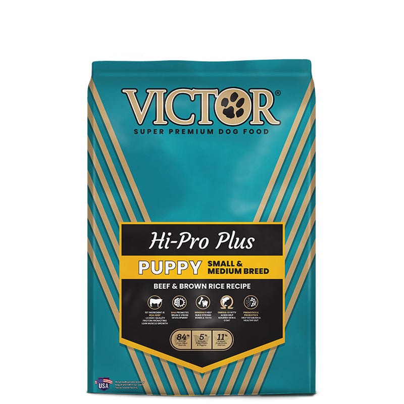Victor Hi-Pro Plus Series 502395 Super Premium Dog Food, S/M, Dry Kibble, Beef and Brown Rice, 30 lb Bag