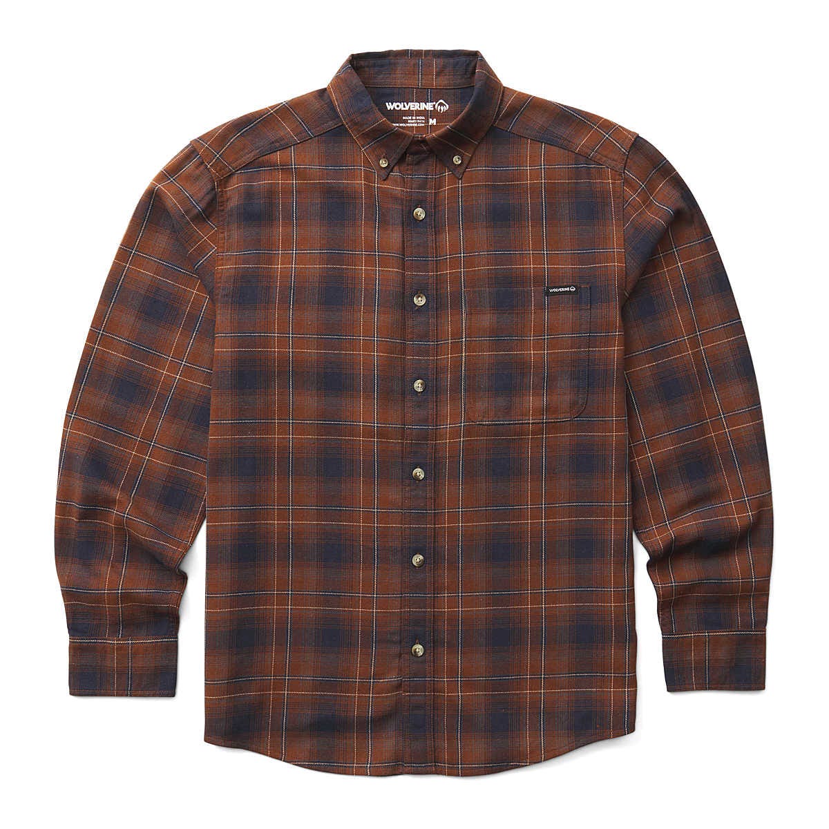 Wolverine W1211540-207-2XL Hastings Shirt, 2XL, Cotton Deadstock Flannel, Dark Earth, Button-Down, Traditional Fit