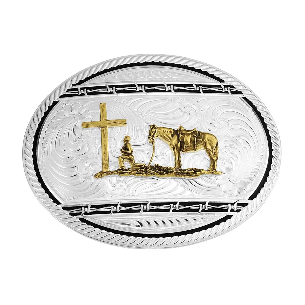 Montana Silversmiths Relentless Christian Cowboy Oval Belt Buckle