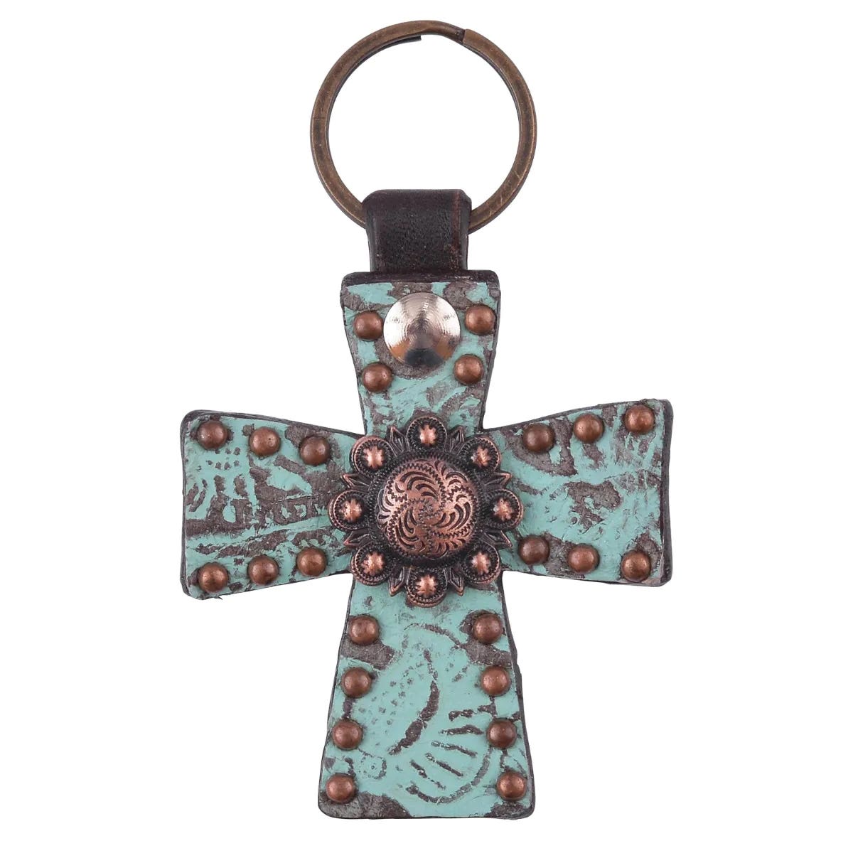 Circle Y KC1015 Key Chain, Cross Diamond Turquoise