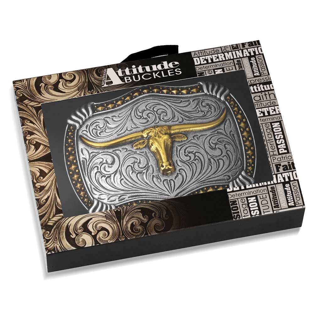 Montana Silversmiths Longhorn Scalloped Belt Buckle