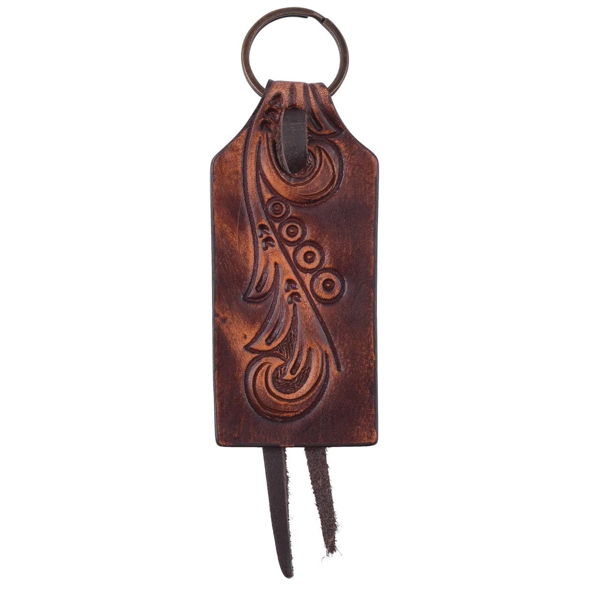 Circle Y Key Chain, Rectangular Tooled Brown