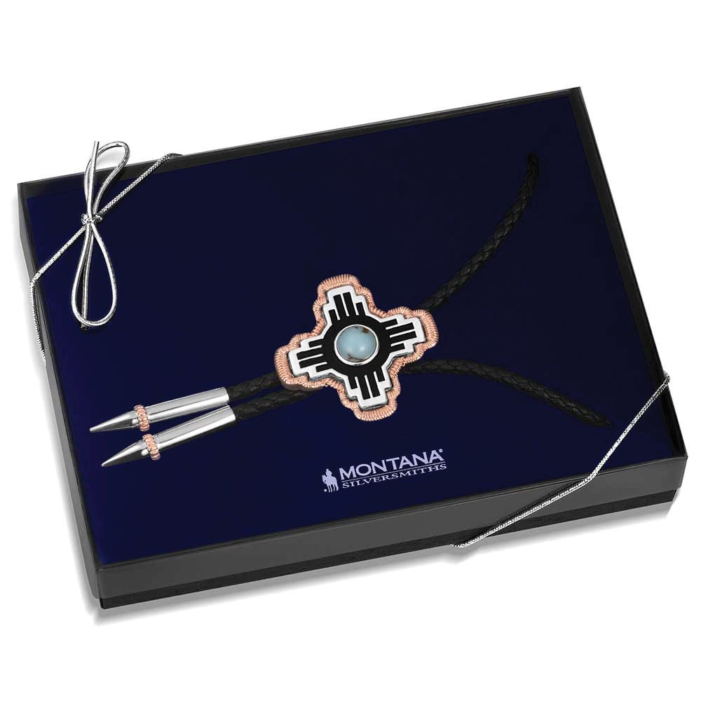 Montana Silversmiths BT6398 Bolo Tie, Men's, Sun Seeker, Turquoise, Brass/Leather