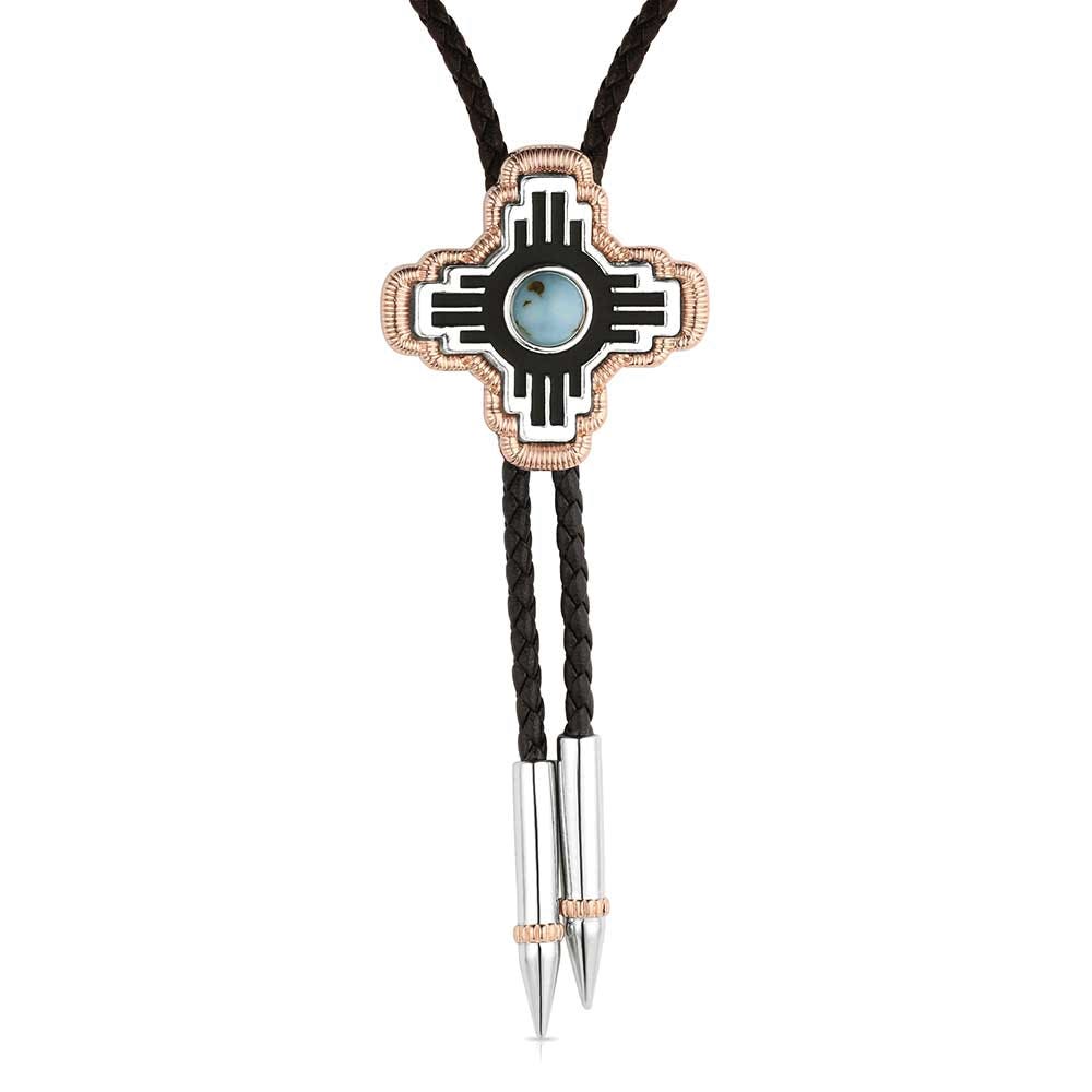 Montana Silversmiths BT6398 Bolo Tie, Men's, Sun Seeker, Turquoise, Brass/Leather