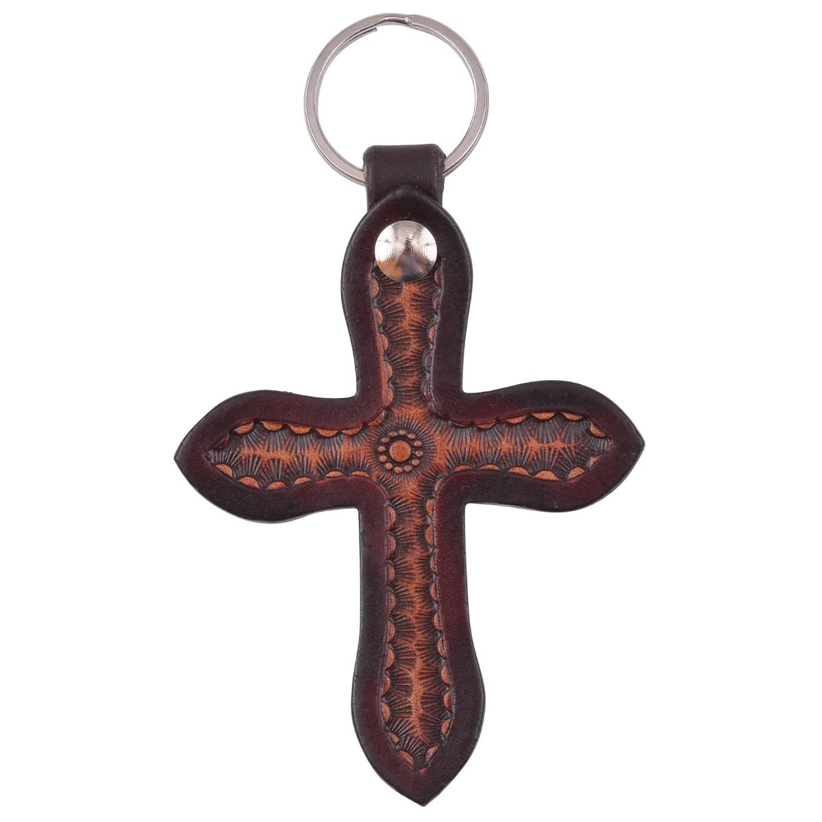 Circle Y KC1002 Key Chain, Antique Cross Vintage Brown