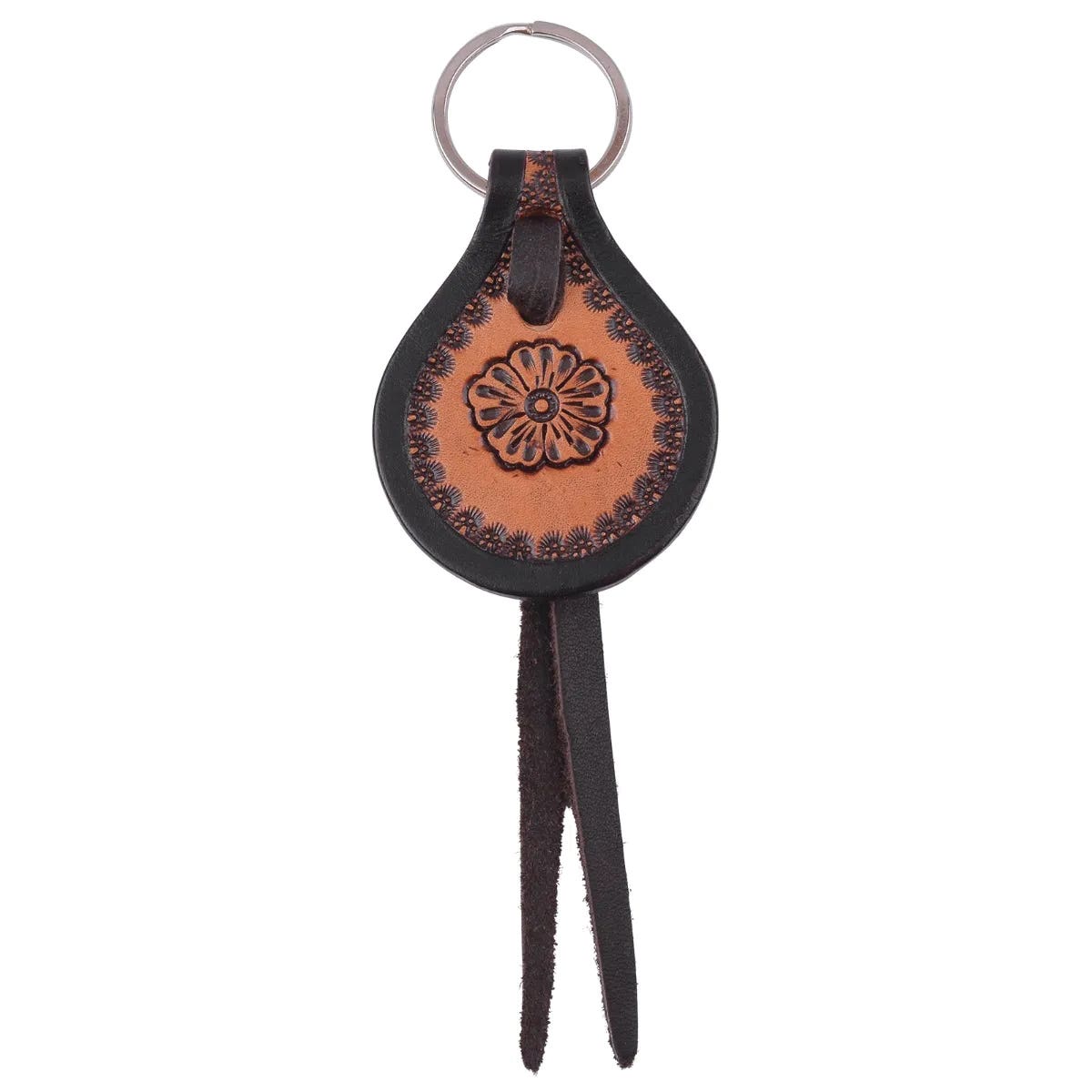 Circle Y KC1011 Floral Key Chain, Round Vintage Brown