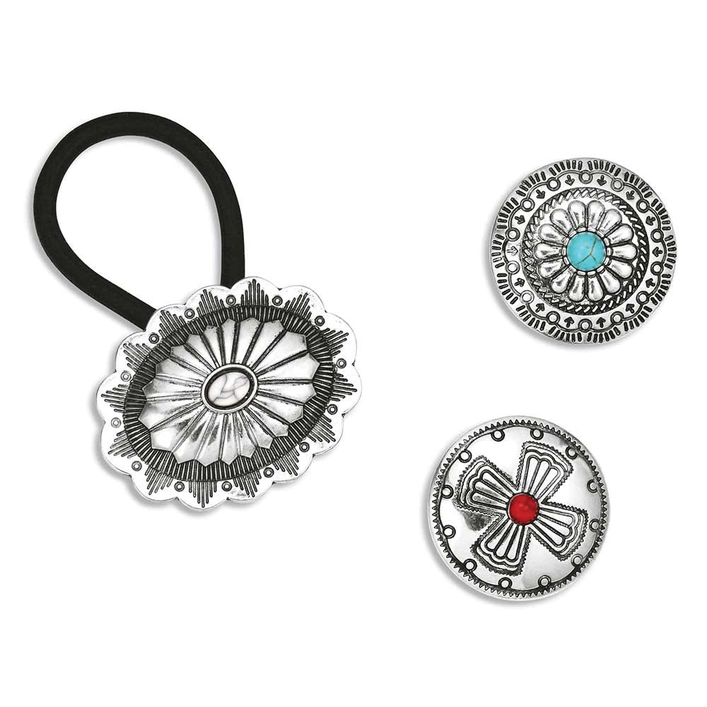 Montana Silversmiths APT6343 High-Desert Hair Tie Set, Zinc Alloy, Silver