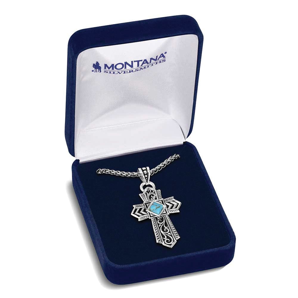 Montana Silversmiths NC6274 Necklace, Men's, Trust and Faith, Turquoise, Brass