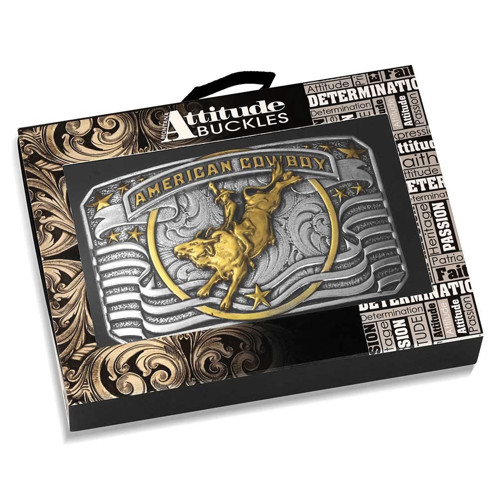 Montana Silversmiths American Cowboy Bull Rider Rectangular Belt Buckle