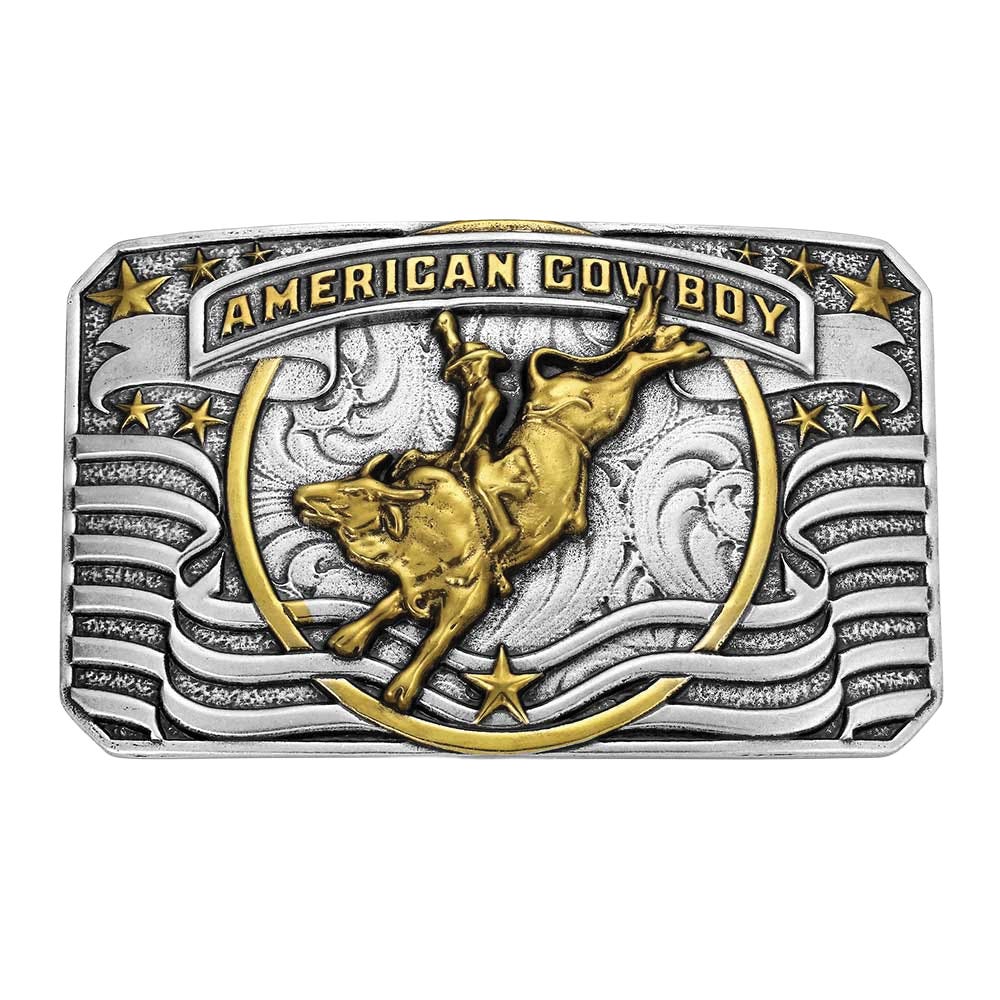 Montana Silversmiths American Cowboy Bull Rider Rectangular Belt Buckle