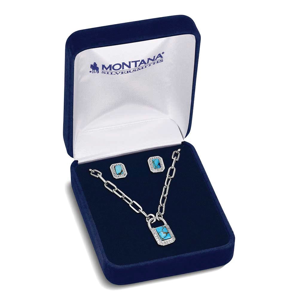 Montana Silversmiths JS6372 Jewelry Set, Women's, Glam, Cubic Zirconia, Turquoise, Brass