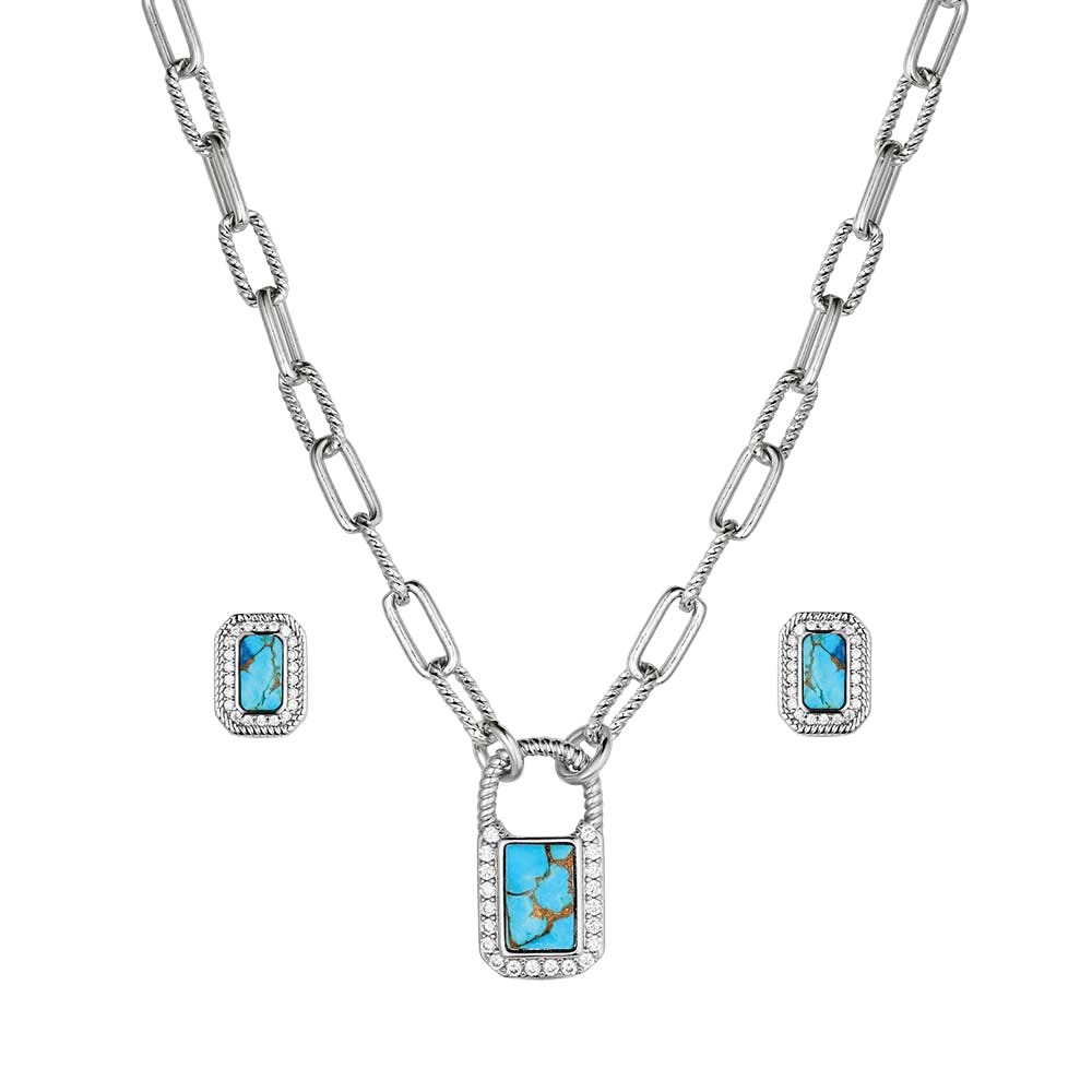 Montana Silversmiths JS6372 Jewelry Set, Women's, Glam, Cubic Zirconia, Turquoise, Brass