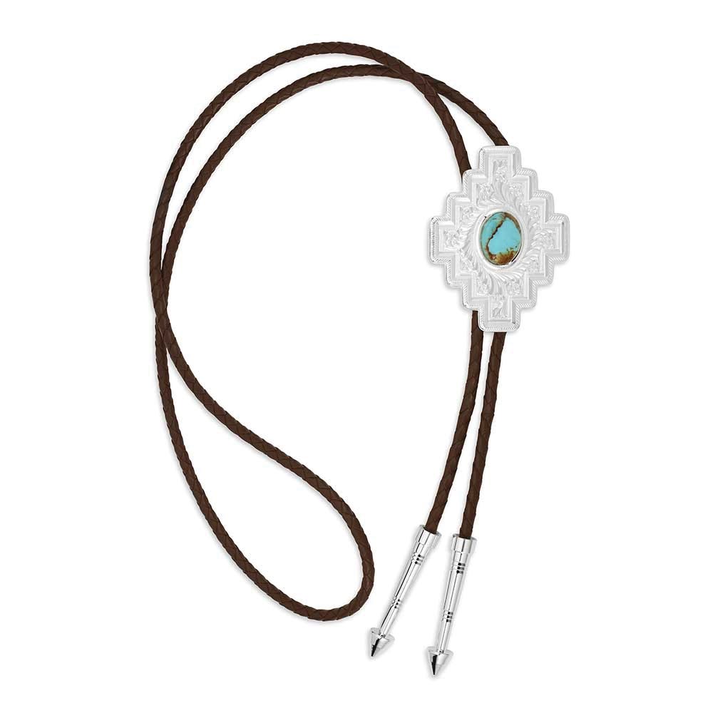 Montana Silversmiths BT5988 Bolo Tie, Men's, Santa Fe, Turquoise, Brass/Leather