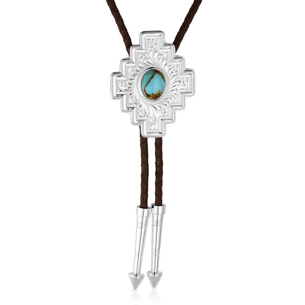 Montana Silversmiths BT5988 Bolo Tie, Men's, Santa Fe, Turquoise, Brass/Leather