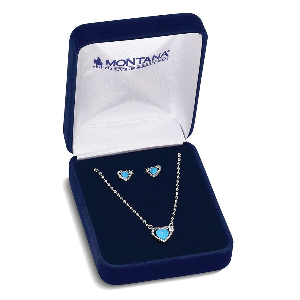 Montana Silversmiths JS6373 Jewelry Set, Women's, Heart, Cubic Zirconia, Turquoise, Brass