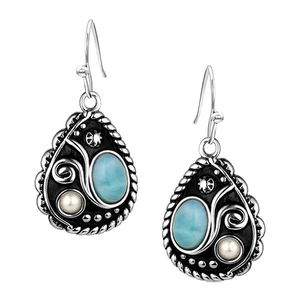 Montana Silversmiths ER6402 Earrings, Women's, Cowgirl Credo, Pearl, Turquoise, Brass