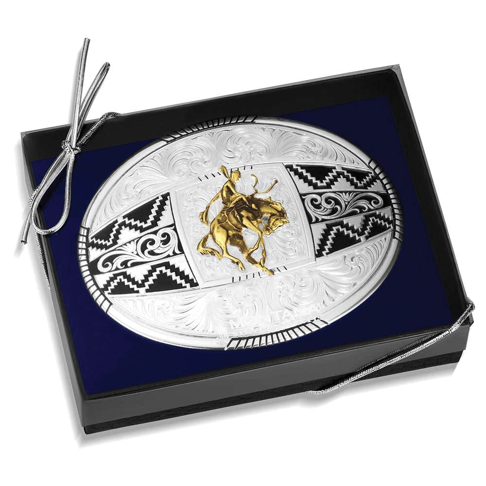 Montana Silversmiths Aztec Bucking Horse Oval Belt Buckle
