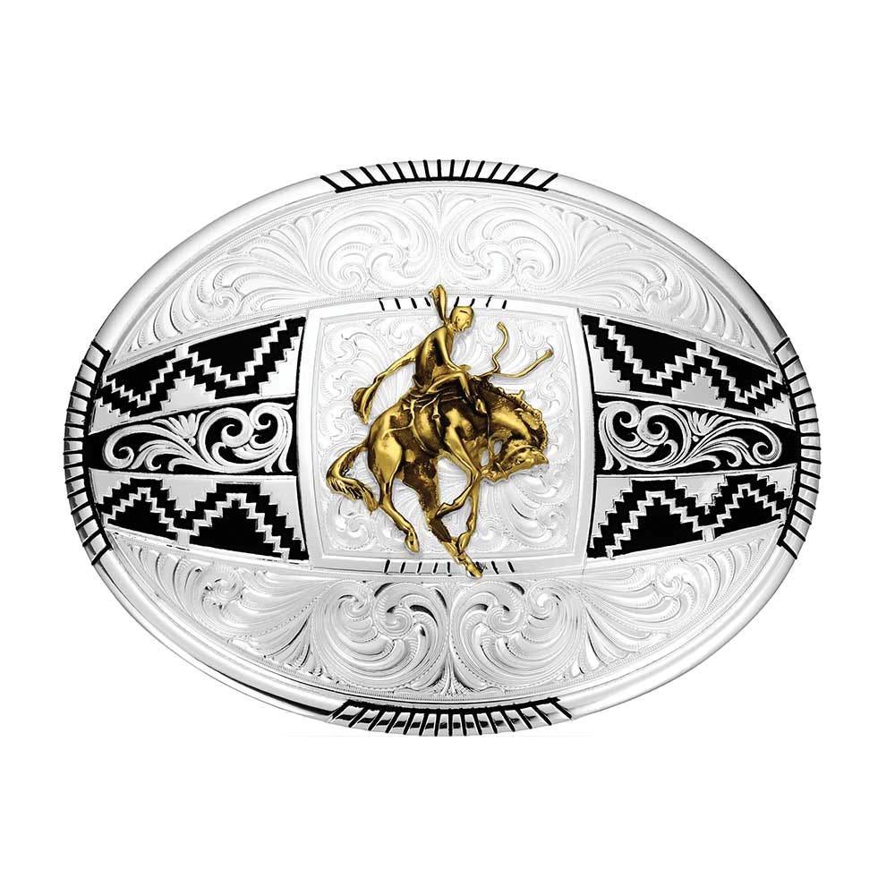 Montana Silversmiths Aztec Bucking Horse Oval Belt Buckle