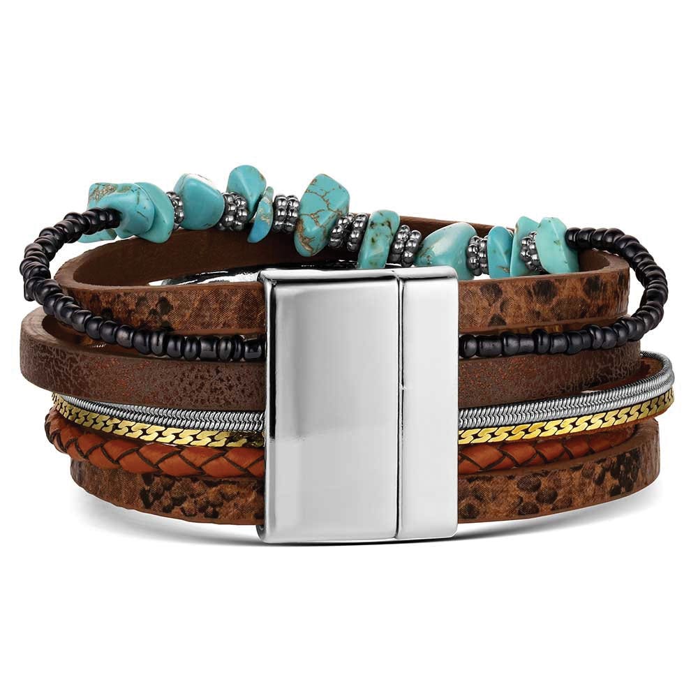 Montana Silversmiths ABC6350 Attitude Bracelet, Women's, Beads, Boho Cowgirl, Turquoise, Leather/Zinc Alloy