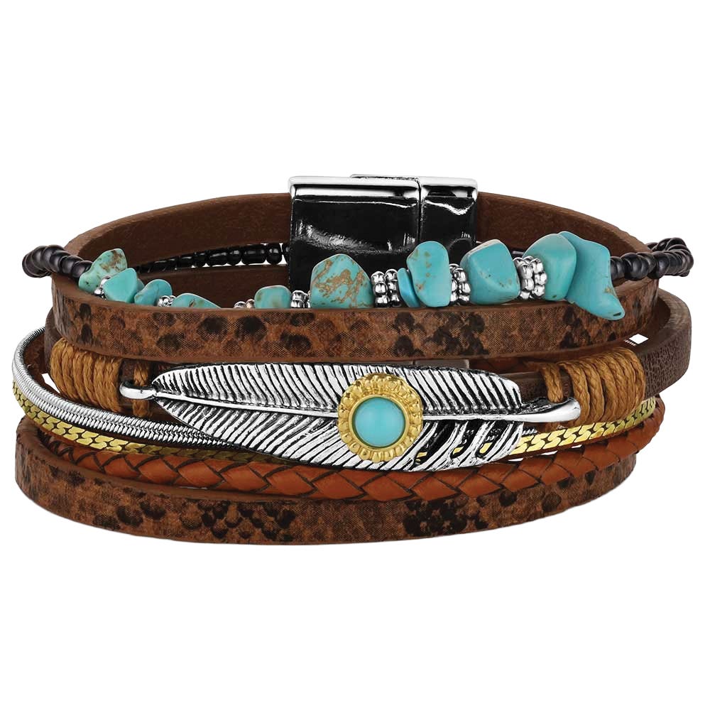 Montana Silversmiths ABC6350 Attitude Bracelet, Women's, Beads, Boho Cowgirl, Turquoise, Leather/Zinc Alloy