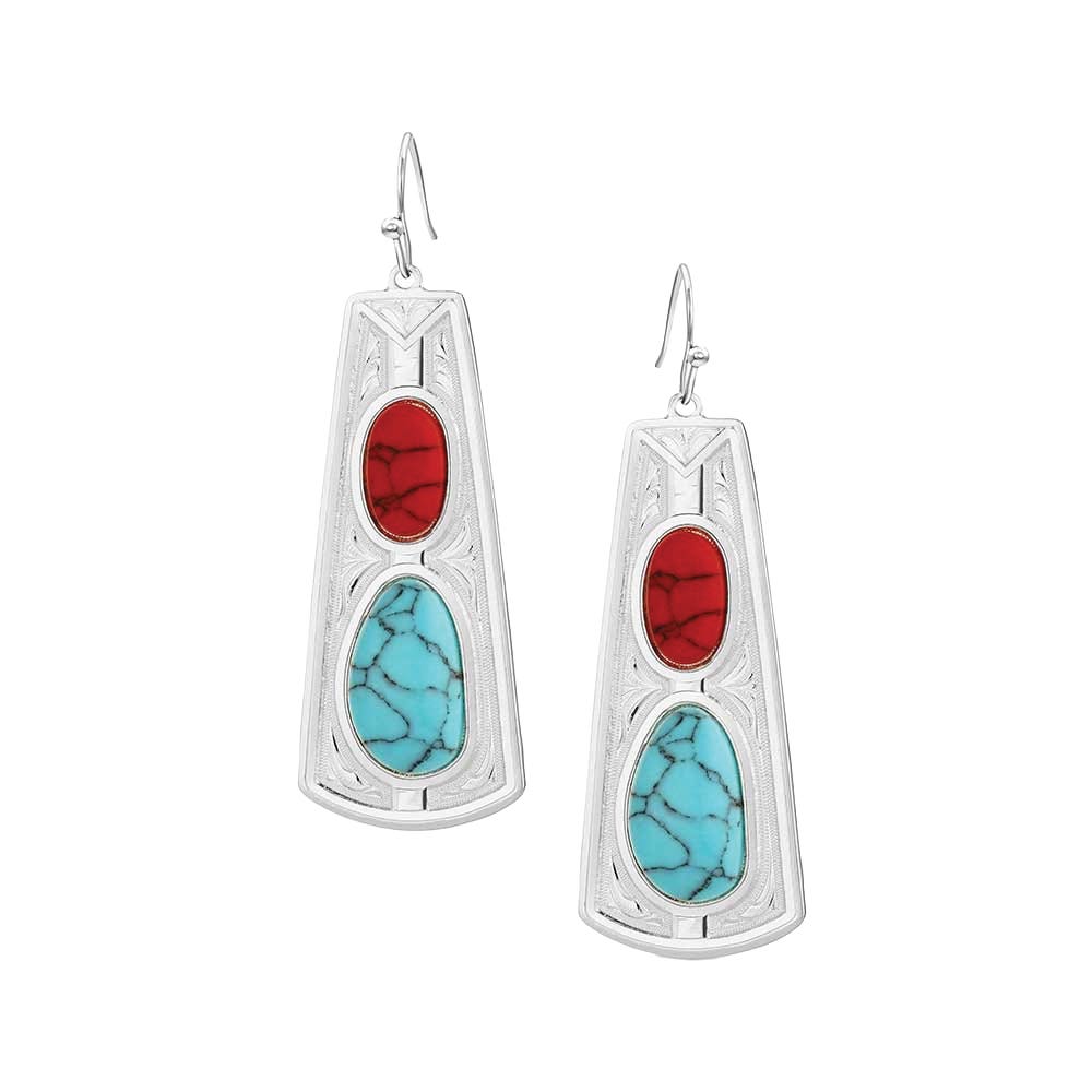 Montana Silversmiths ER6238 Earrings, Women's, Cowgirl Harmony, Red Coral, Turquoise, Brass