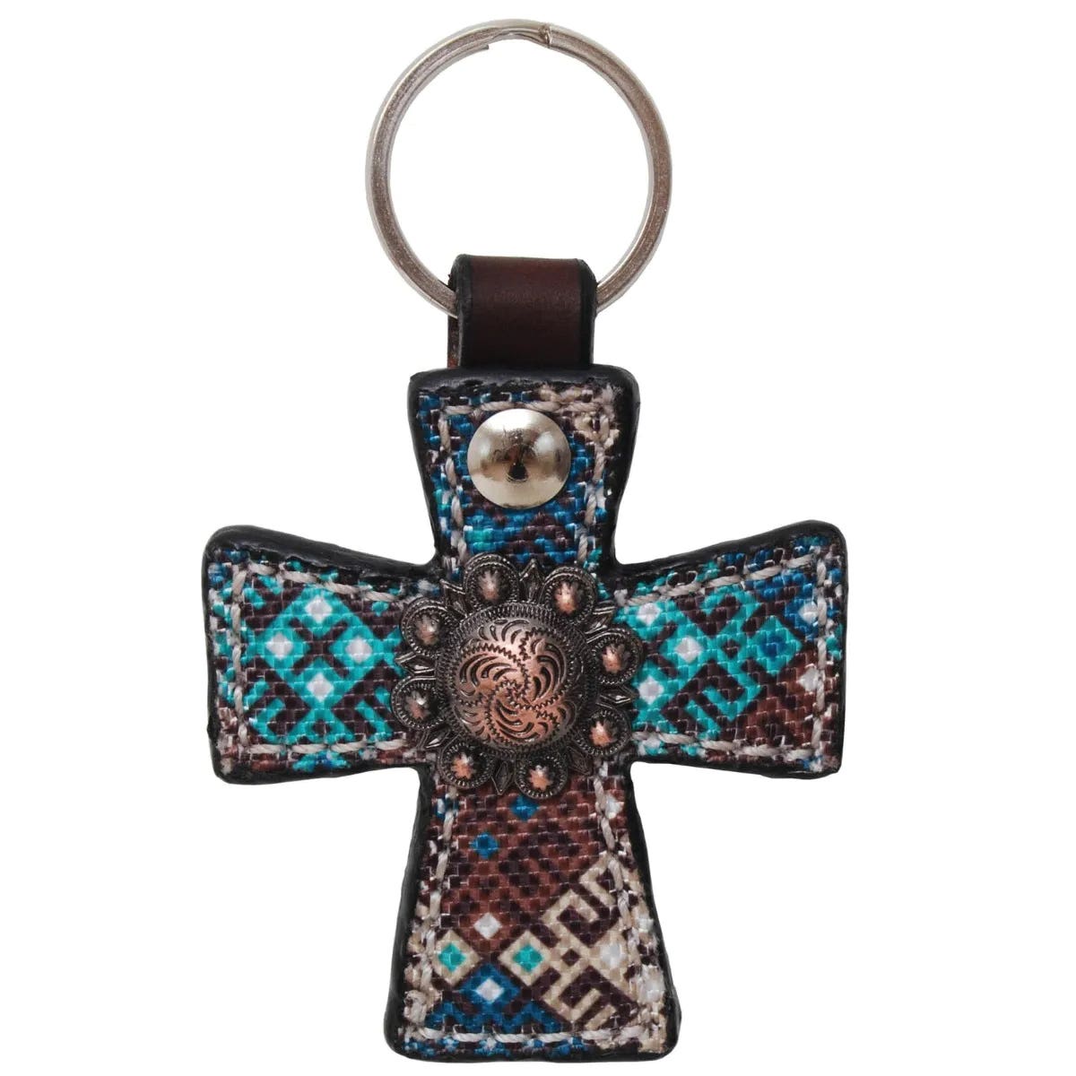 Circle Y KC1001 Key Chain, Cross Turquoise