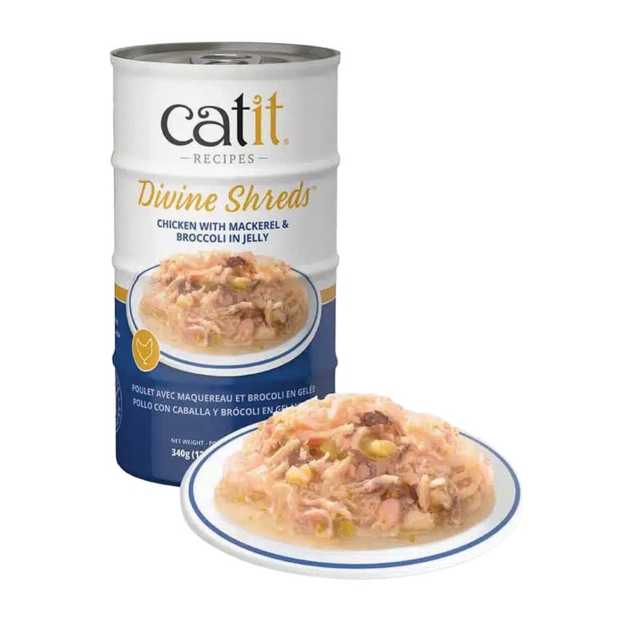 Catit Divine Shreds Cat Food, Wet, Mackerel and Broccoli, 3 oz Can