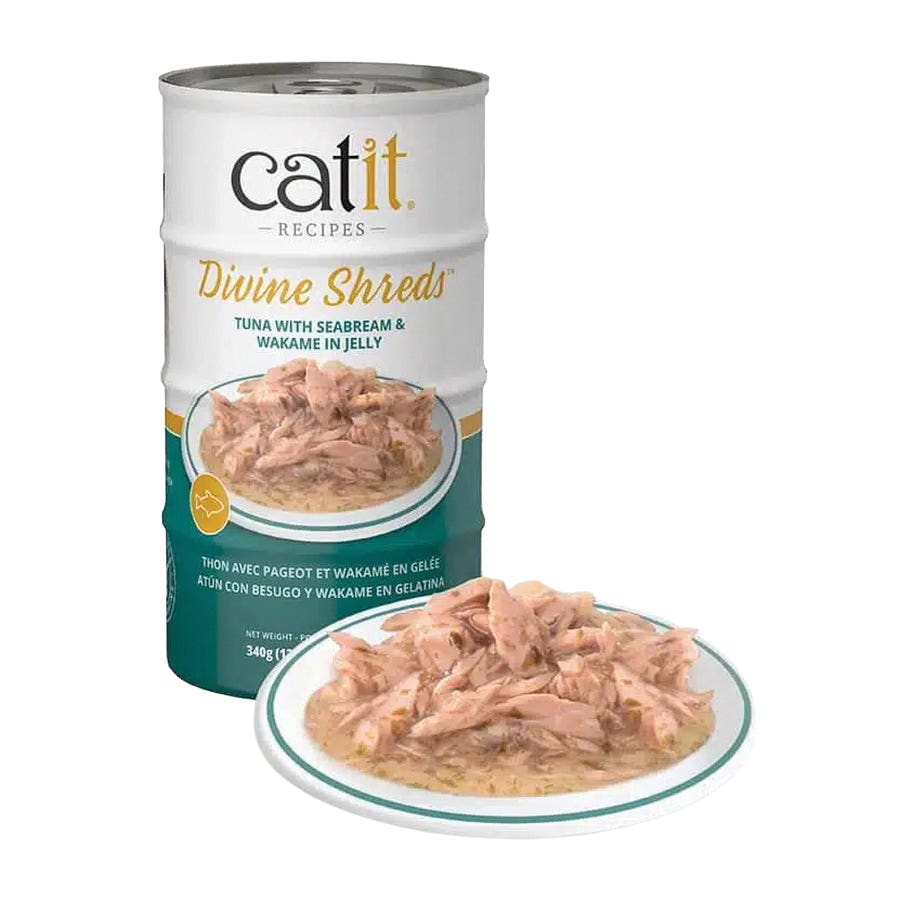 Catit Divine Shreds Cat Food, Wet, Seabream and Wakame, 3 oz Can