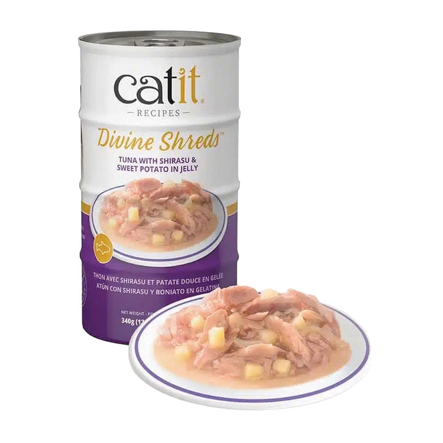 Catit Divine Shreds Cat Food, Wet, Shirasu and Sweet Potato, 3 oz Can