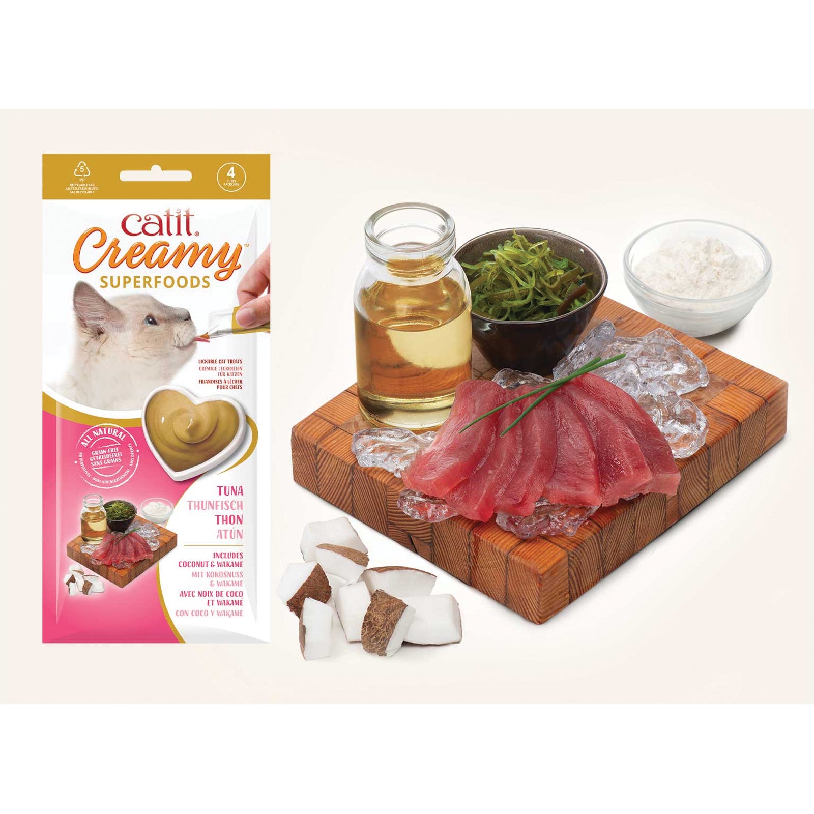 Catit Cat Treat, Creamy, Tuna with Coconut and Wakame, 10 g Tube