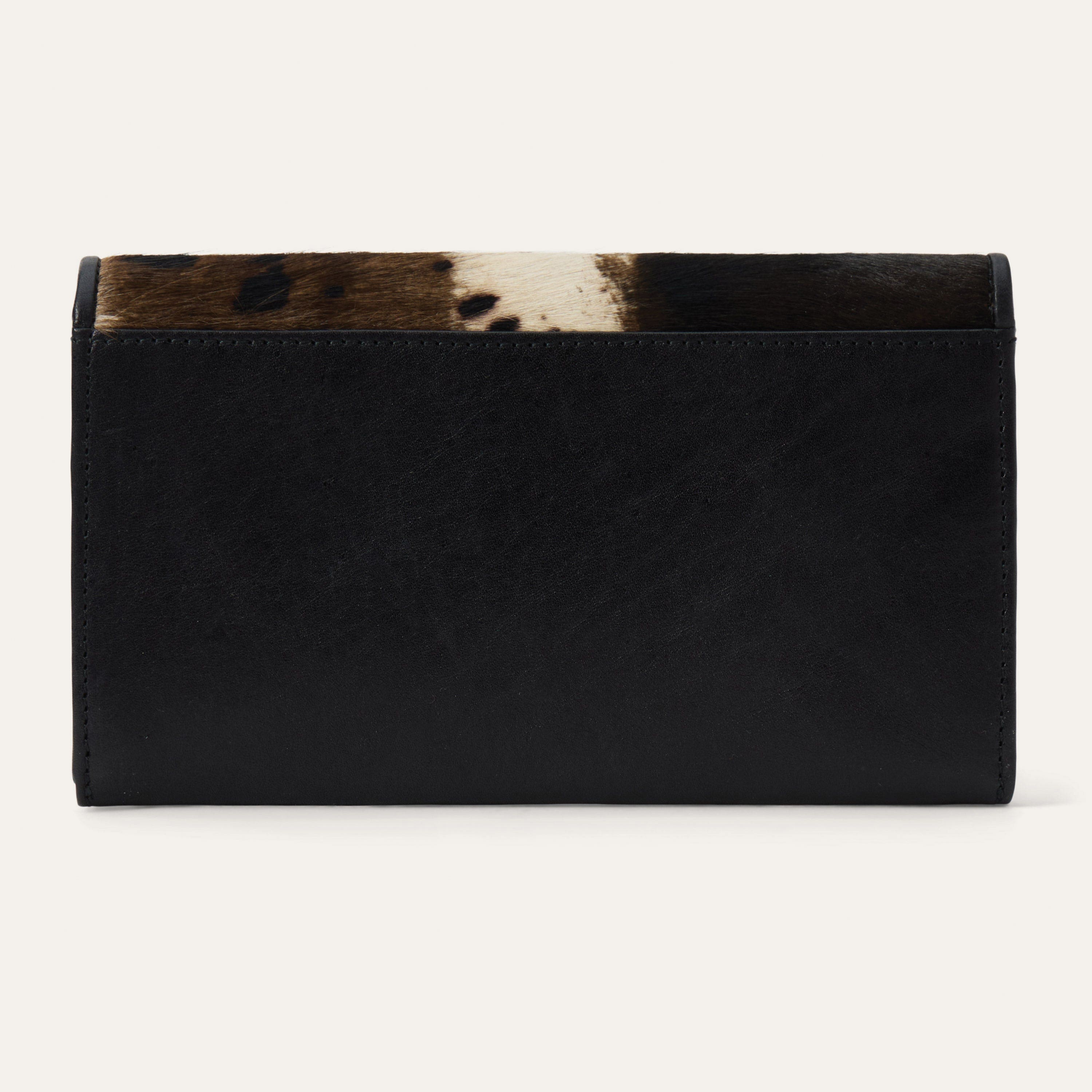 Stetson 9508000-001-NZ Wallet, Women's, Hair-On-Hide Front Flap, Stetson Concho, Zipper Closure, Black