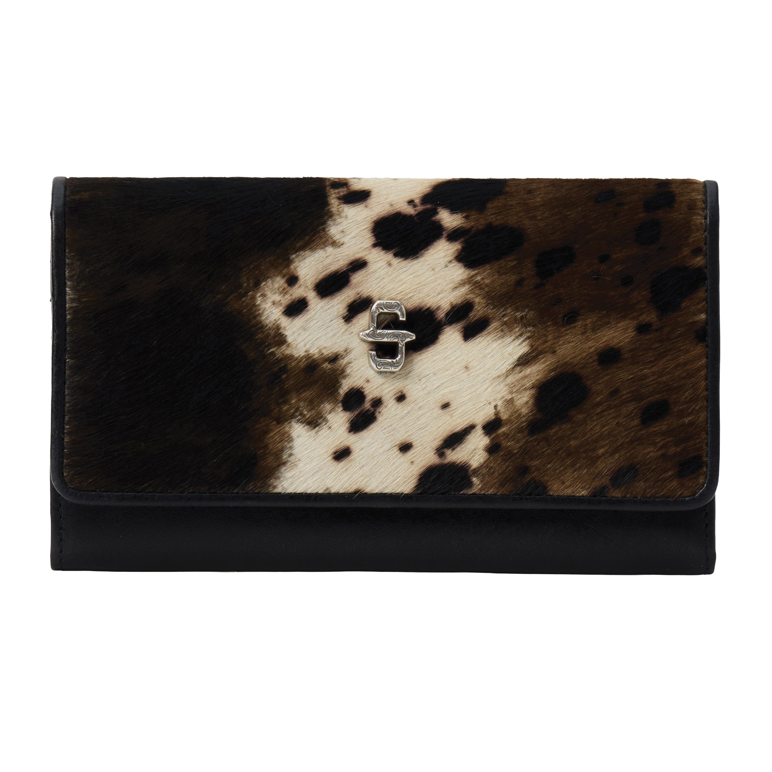 Stetson 9508000-001-NZ Wallet, Women's, Hair-On-Hide Front Flap, Stetson Concho, Zipper Closure, Black