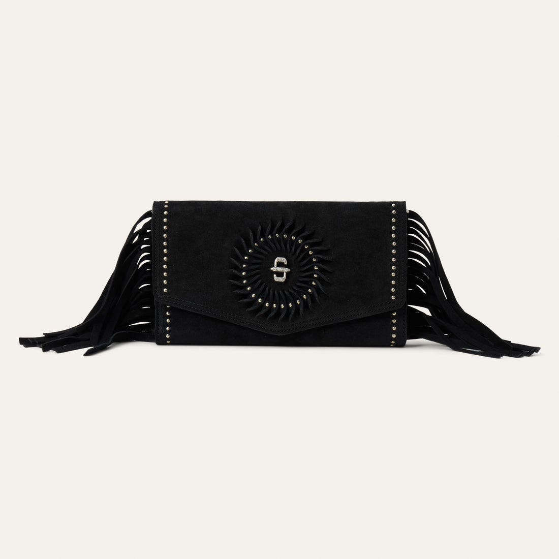 Stetson 9513000-001-NZ Purse, Women's, Spiral Suede Fringed Clutch, Stetson Concho, Black