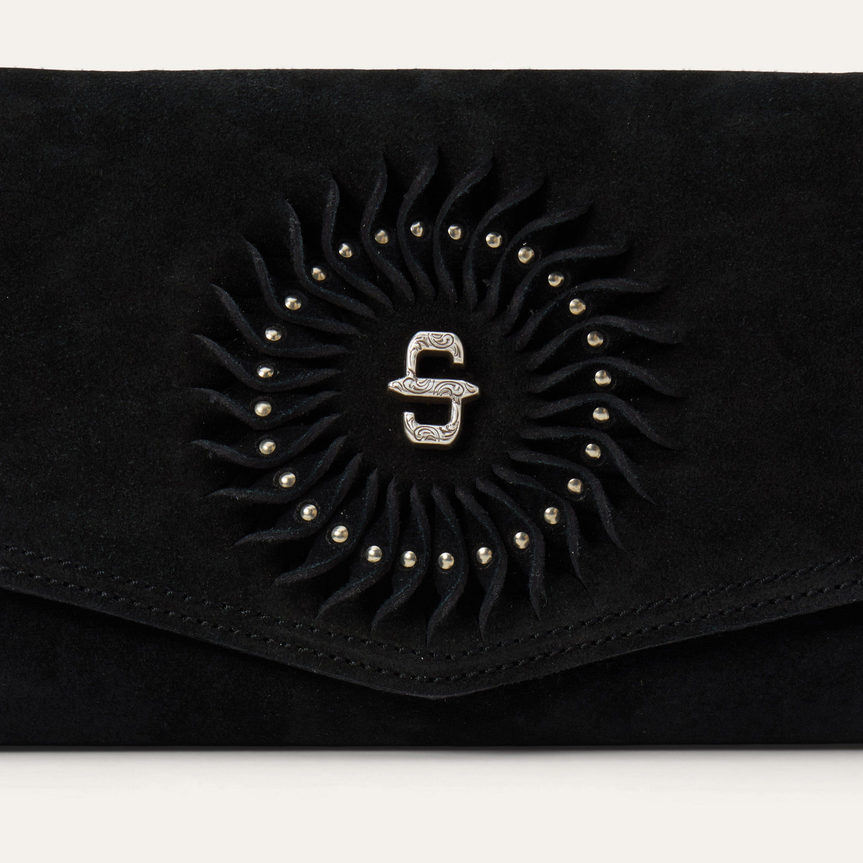 Stetson 9513000-001-NZ Purse, Women's, Spiral Suede Fringed Clutch, Stetson Concho, Black